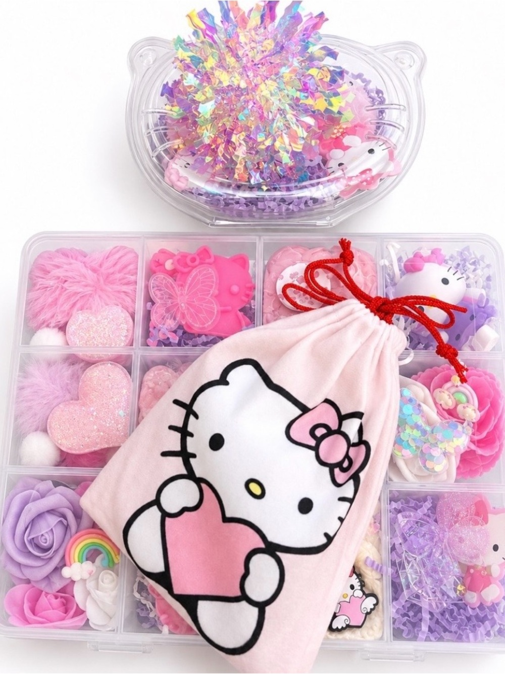 Hello Kitty Pink Purple Accessory Gift Set with Gold Necklace Charm
